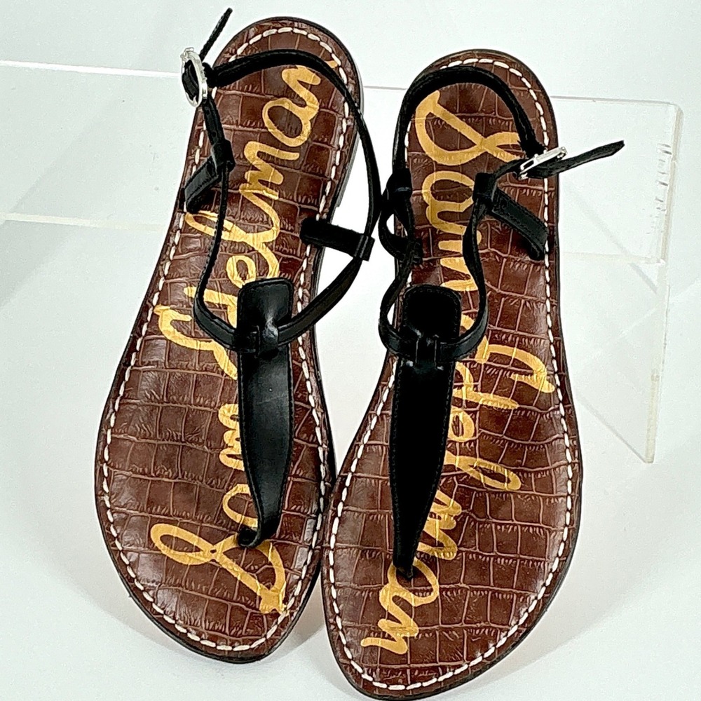 Sam Edelman Size 5.5 Black Leather T-Strap Thong Flat Sandals NEW Gigi $50 - Picture 3 of 12